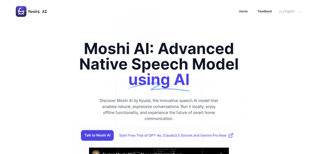 screen shot of Moshi AI by Kyutai web page