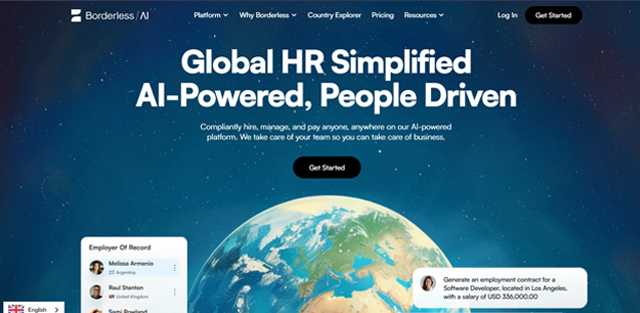 screen shot of Borderless AI web page