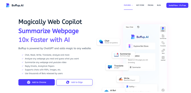 screen shot of Buffup AI web page