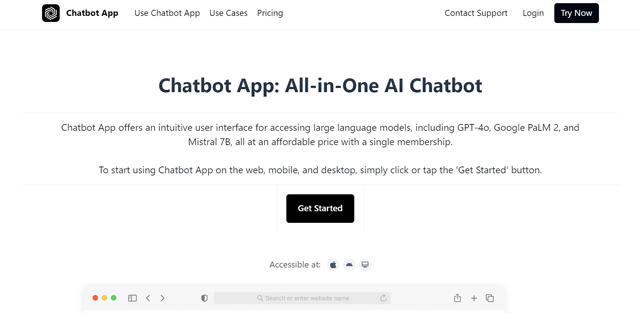 screen shot of Chatbot App web page