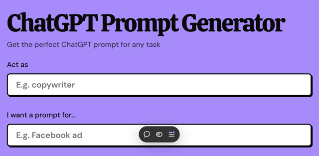 screen shot of ChatGPT Prompt Generator web page