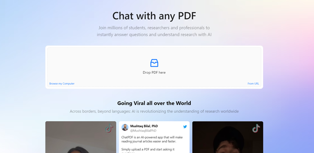 screen shot of ChatPDF AI web page