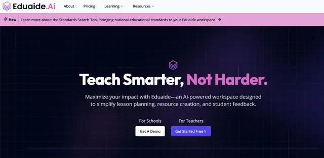 screen shot of Eduaide.Ai web page