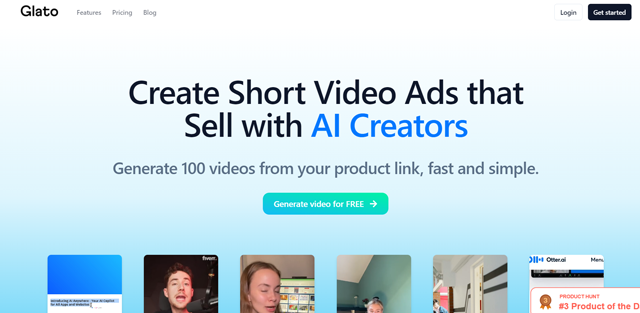 screen shot of Glato AI web page