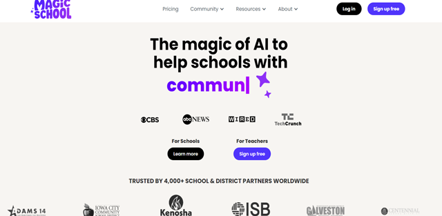 screen shot of Magic School AI web page