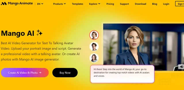 screen shot of Mango AI web page