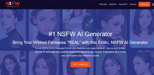 screen shot of NSFW Generator AI web page