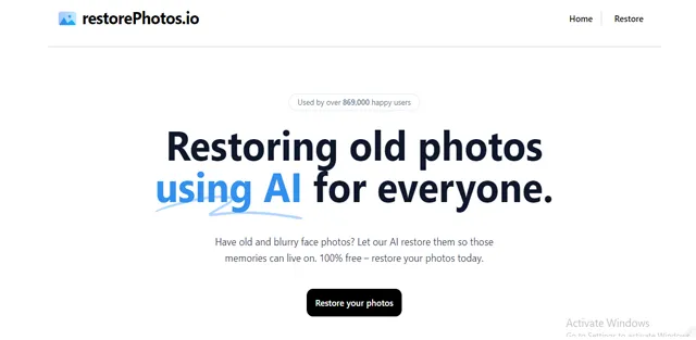 screen shot of restorePhotos.io web page