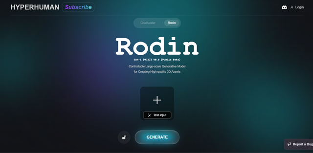 screen shot of Rodin AI web page