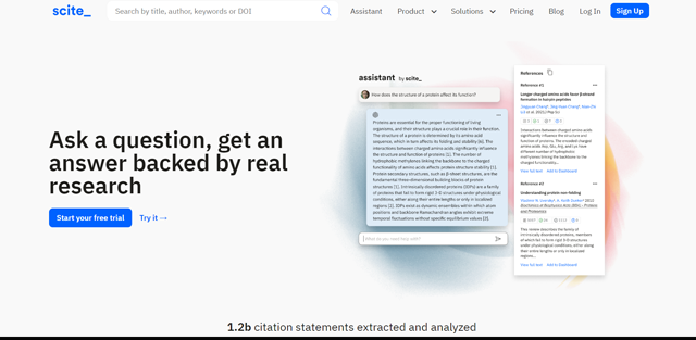 screen shot of Scite AI web page