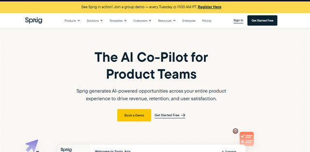 screen shot of Sprig AI web page