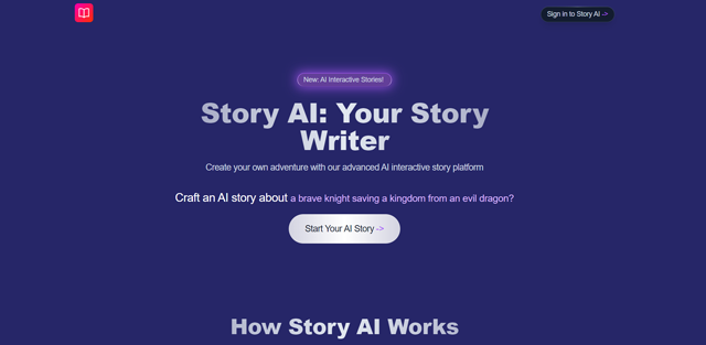 screen shot of Story AI web page