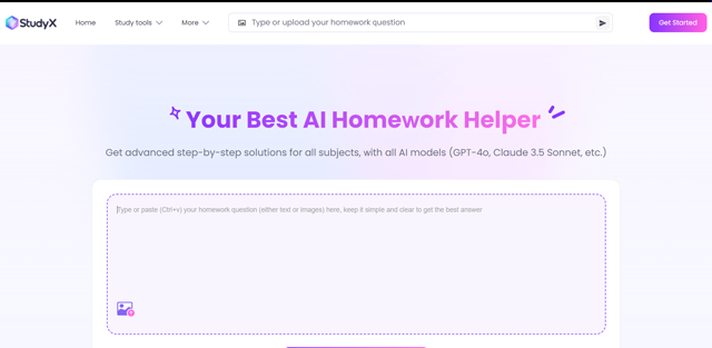 screen shot of StudyX web page