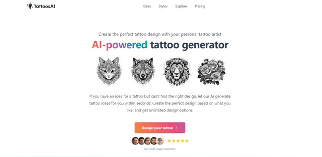 screen shot of TattoosAI web page