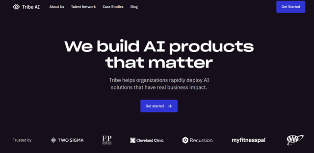 screen shot of Tribe AI web page