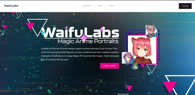 screen shot of Waifu Labs web page