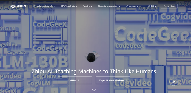 screen shot of Zhipu AI web page